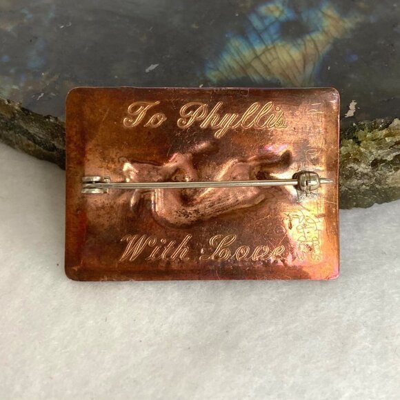 VTG Signed Sterling Silver 925 Copper 1.60" Southwest Overlay Kokopelli Brooch - Picture 3 of 16